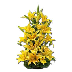 Yellow Lilies with Fillers Flower Basket
